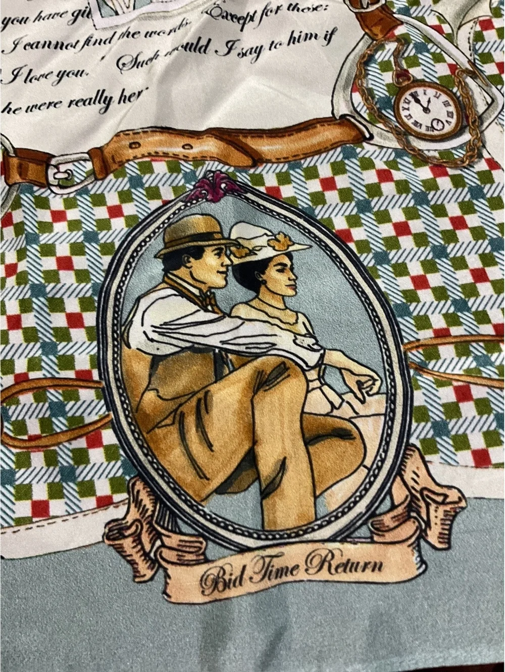 Jane Seymour Designs Silk Scarf/ Vintage Inspired Portraits /Leather Belt Motif